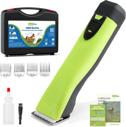 Cordless Horse Clippers, Professional Pet Grooming Clippers, 2 Speed Pet Trimmer with 4 Magnetic Guide Comb, Detachable Blade, Low Noise< 50db for Horse,Pony,Cat,Dog,Goat