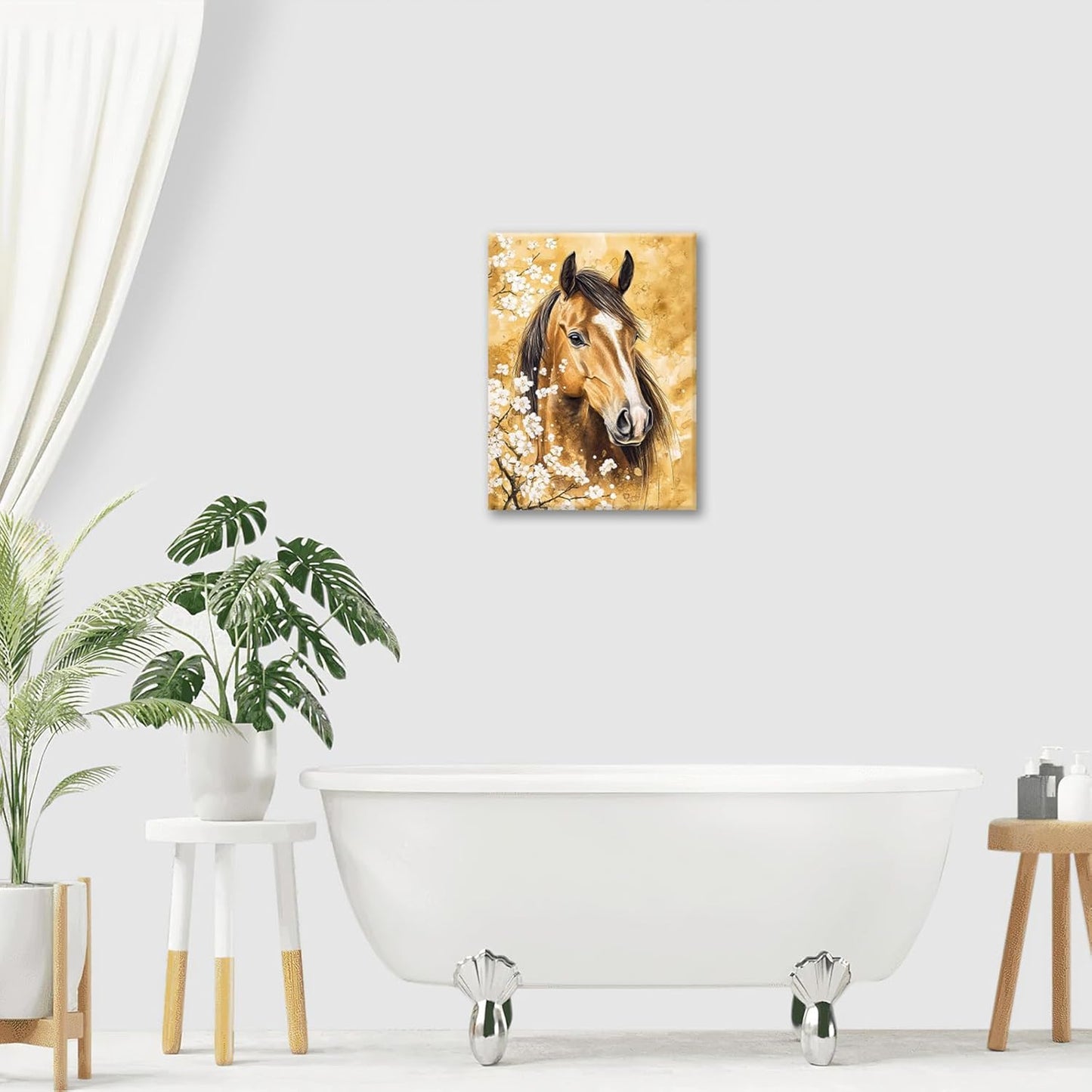Horse Wall Art Canvas Rustic Horse Wall Decor Prints Framed Painting Farmhouse Flower Pictures Gifts Artwork for Bathroom Living Dining 16"x20"