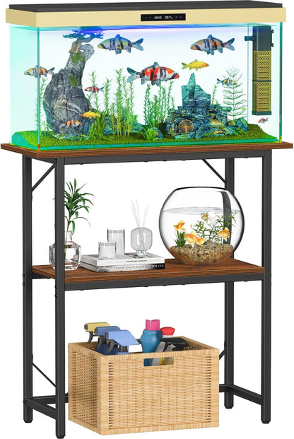 Snughome 10-30 Gallon Fish Tank Stand, Aquarium Stand 2-Tier Storage Shelves, Heavy Duty Terrarium Stand for Home Office Fish Tank Shelf, 30" L x 11.8" W x 30.7" H, Rustic Brown