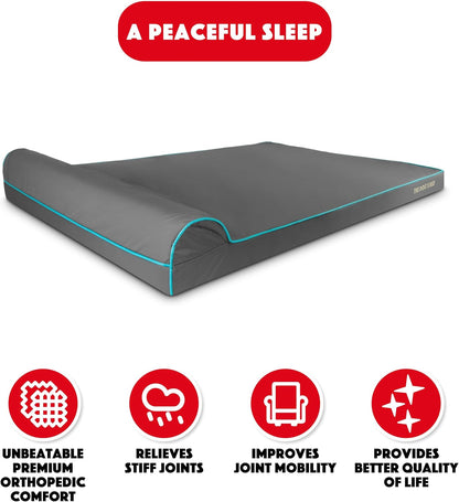 The Dog’s Bed Orthopedic Headrest Dog Bed XXXL Grey/Blue 64x44, Memory Foam, Pain Relief for Arthritis, Hip & Elbow Dysplasia, Post Surgery, Lameness, Veterinary Approved, Waterproof Washable Cover