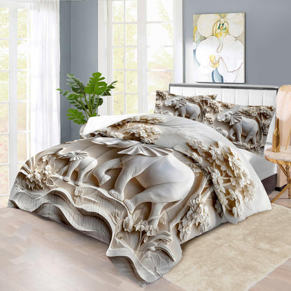 Elephant Comforter Set Twin Adult, White Animal Bedding Set Twin for Man, Cute Animal Comforter for Kids,Elephant Quilt Pattern White Bedroom Decor Womens, Relief Bedding