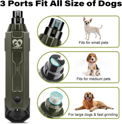Casfuy 6-Speed Dog Nail Grinder - Newest Enhanced Pet Nail Grinder Super Quiet Rechargeable Electric Dog Nail Trimmer Painless Paws Grooming & Smoothing Tool for Large Medium Small Dogs (Army Green)