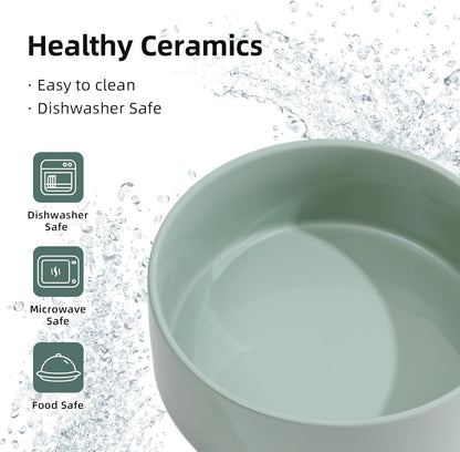 Ceramic 7.3inch Dog Bowl, Food and Water Bowl for Medium Breed Dog, Pet Feeder for Replacement (Single Bowl, Light Green)