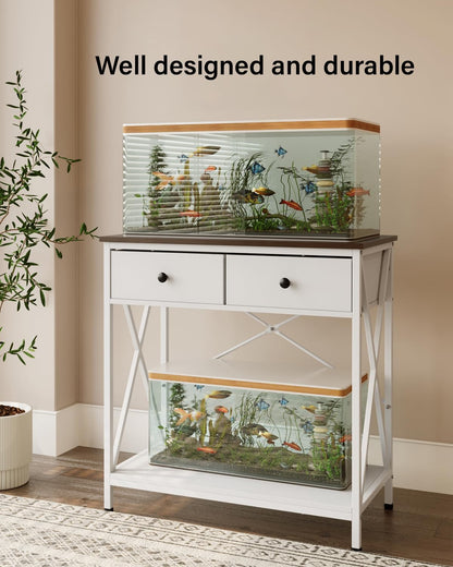 Fish Tank Stand 29 Gallon: Sturdy Aquarium Stand with Accessories Storage - Metal Fish Tank Table for 20-29 Gallon Reptile Breeder Turtle Terrarium - 30.7"x16.5" Weight Capacity 330 lbs