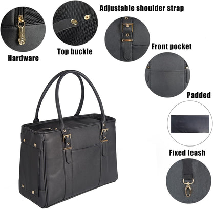Fashion Pet Carrier Dog Purse Cat Bag Soft-Sided Carriers Travel Airline Approved, Stylish Leather Tote Handbag for Small Animal Puppy Kitten (Black)