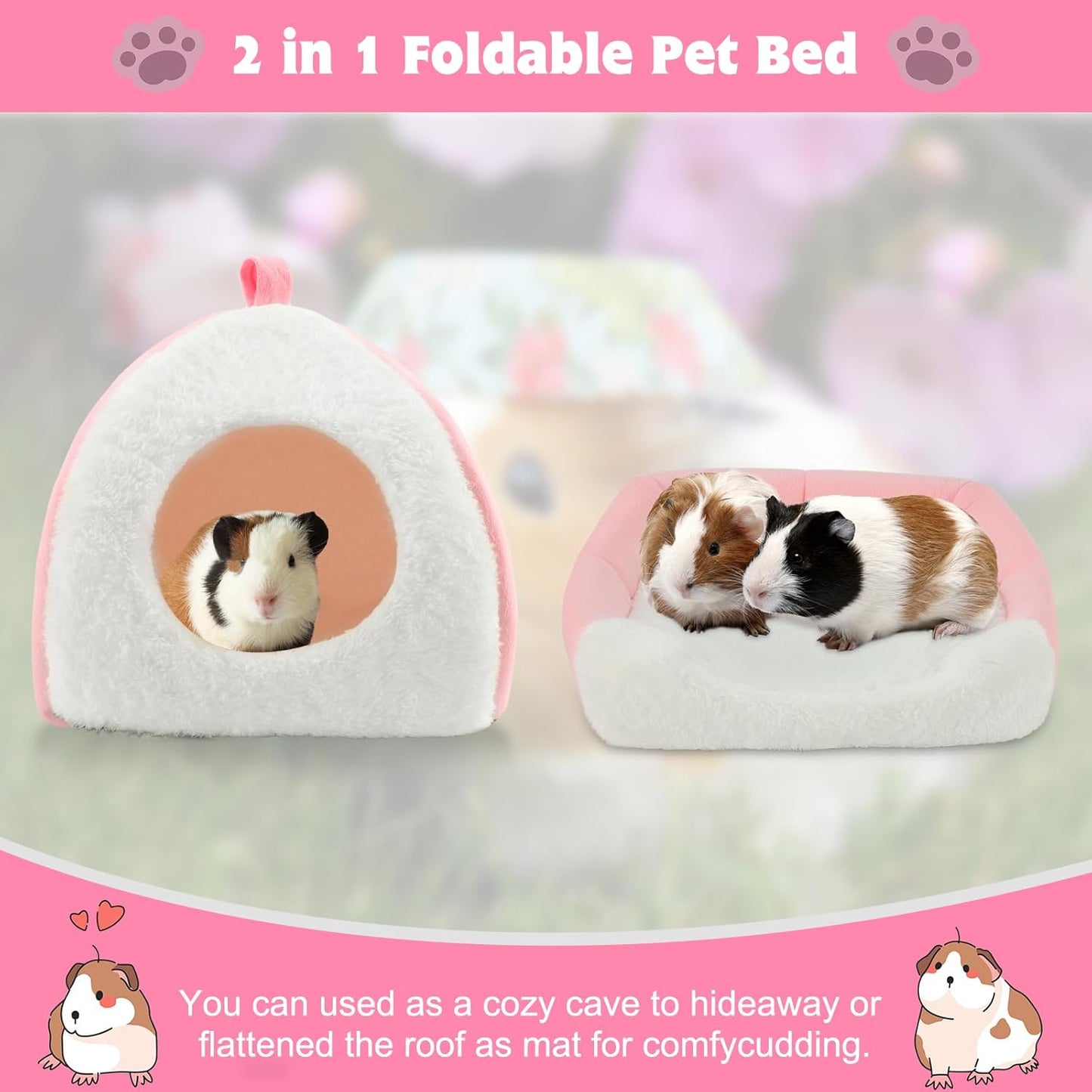 BWOGUE Guinea Pig House Bed Cozy Hamster Cave Large Hideout for Dwarf Rabbits Hedgehog Bearded Dragon Winter Nest Hamster Cage Accessories