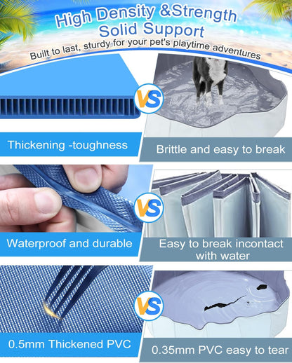 Dog Pool for Large Dogs,Foldable Plastic Pool for Dogs Slip-Resistant (XL - 87'' x 16'')