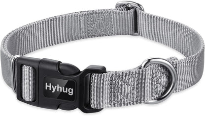 Hyhug Pets Solid Color Classic Regular Heavy Duty Basic Collar for Large Breeds Dogs, Unique Design Adjustment Triglide Slide (Buckle) Can Attached Name Tag Accessories. (Large, Sleet Gray)