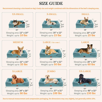 Comfort Expression Large Dog Beds Waterproof Orthopedic Foam Dog Sofa Beds Comfy Pet Bed with Washable Removable Cover & Non-Slip Bottom(Large,Washed Blue)