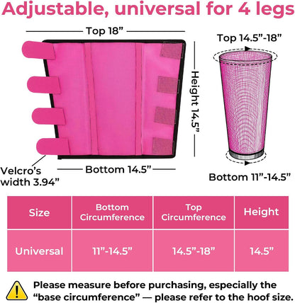 Mesh Horse Fly Boots Set of 4，Adjustable and Universal Loose Fitting & Non-Slip Horse Fly Leggings for Horses,Reduce Stressful Stomping (Pink)