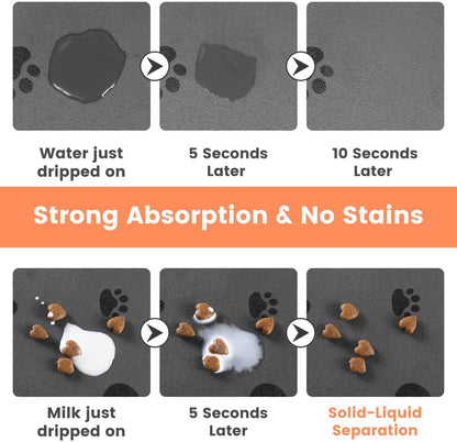 Pet Feeding Mat-Absorbent Pet Placemat for Food and Water Bowl, with Waterproof Rubber Backing, Quick Dry Water Dispenser Mat for Dog and Cat (17"x27", Bones)