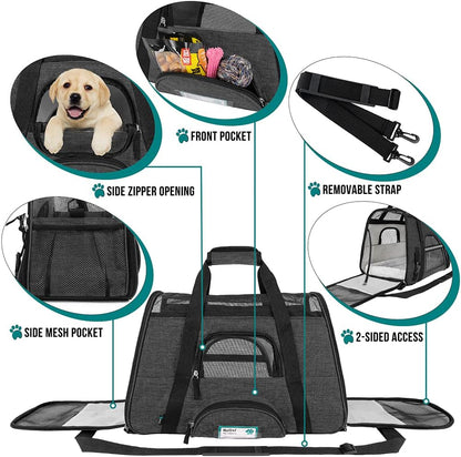 PetAmi Airline Approved Pet Carrier for Cat, Soft Sided Dog Carrier for Small Dog, Cat Travel Supplies Accessories Indoor Cats, Ventilated Pet Carrying Bag Medium Kitten Puppy, Large Heather Dark Gray