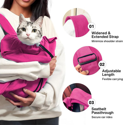 [Cozy Travel] Cat Carrier Pouch, Soft Cat Carrier for Small Cats, Carrying Sack, Restraint Bag for Nail Trimming, Vet Visits, Giving Meds, Dental Care, Car Travel - Magenta Pink