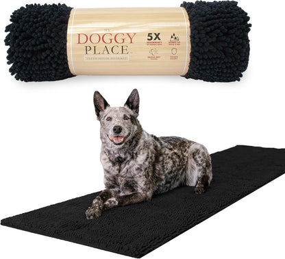My Doggy Place Microfiber Dog Mat for Muddy Paws, 8' x 2' Black - Non-Slip, Absorbent and Quick-Drying Dog Paw Cleaning Mat, Washer and Dryer Safe - Hallway Runner