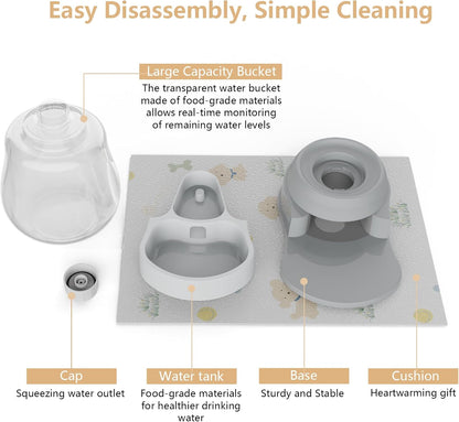 1 Gallon Automatic Dog Water Bowl Dispenser - Staltwo Premium Pet Water Dispenser with Non-Slip Mat,Large Capacity Water Feeder for Cats and Dogs, BPA-Free,1 Gallon Grey