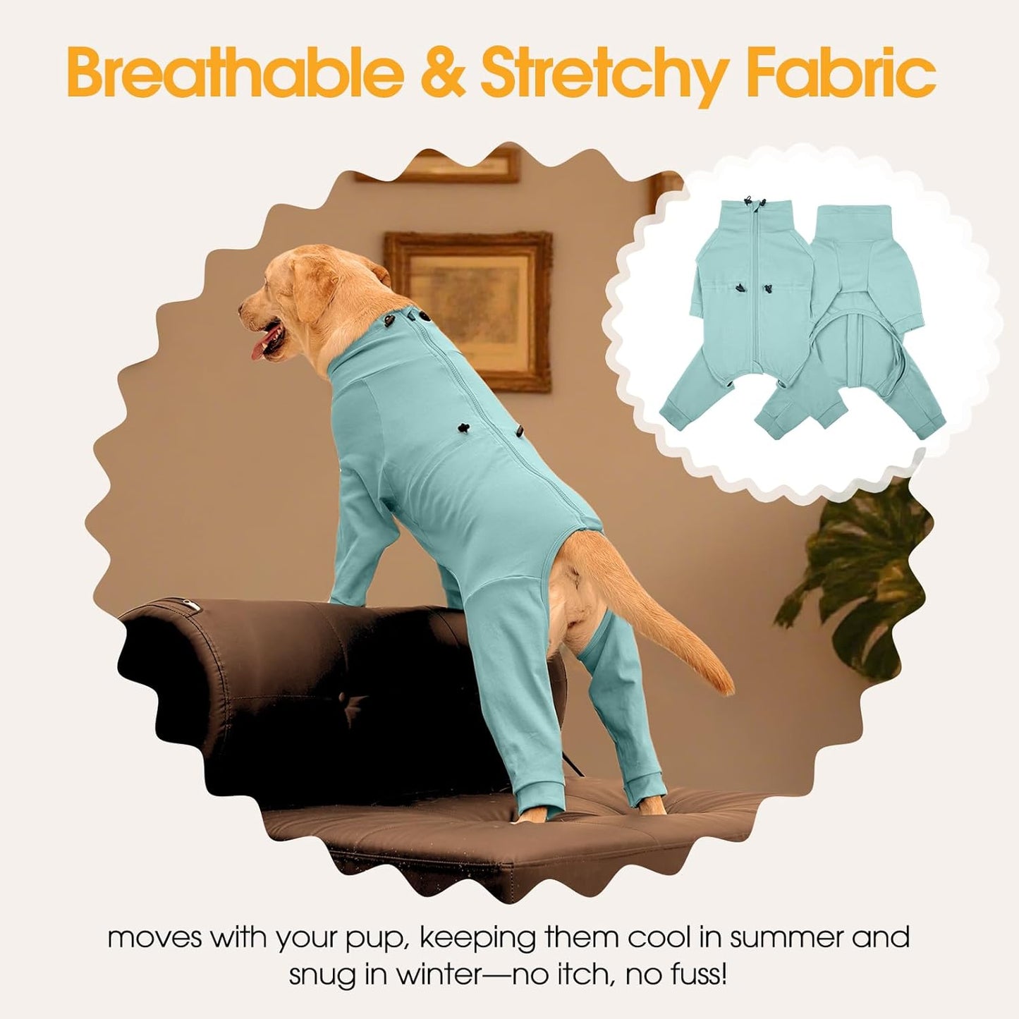 Dog Pajamas with Zipper Back, Adjustable Long Sleeve Pjs for Small Dogs, Anti-Licking Recovery Suit for Dogs After Surgery, Comfy Pet Onesie Outfit for Cocker Spaniel, French Bulldog, Green M