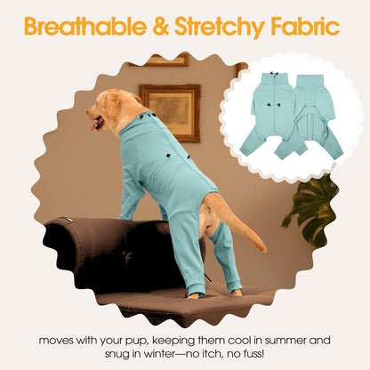 Dog Pajamas with Zipper Back, Adjustable Long Sleeve Pjs for Small Dogs, Anti-Licking Recovery Suit for Dogs After Surgery, Comfy Pet Onesie Outfit for Cocker Spaniel, French Bulldog, Green M