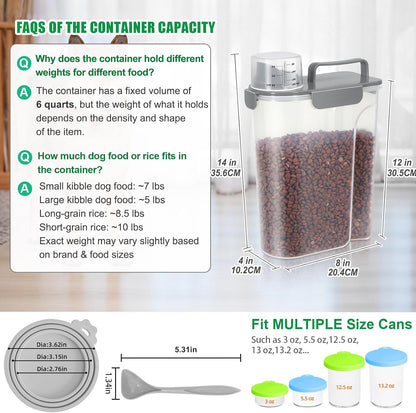 TBMax Pet Dog Cat Food Storage Container 5 to 7 lbs with Can Cover and Mixing Spoon, Airtight Pet Food Storage Dispenser with Large Spout & Measuring Cup for Kibble Dog Treat Bird Seed Container