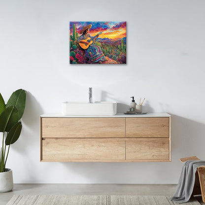 Mexican Women Pictures Wall Art, Cactus Landscape Bathroom Wall Decor, Nature Scenery Aesthetics Framed Painting Desert Modern Canvas Artwork for Bathroom Bedroom Living Room Decorations 24"L x 16"W