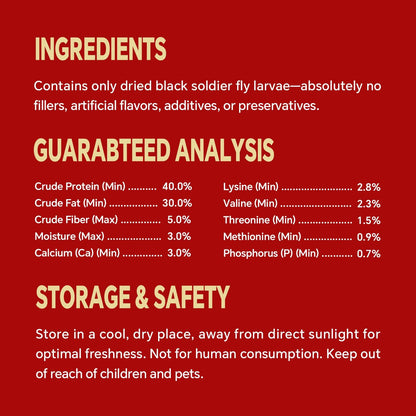 Dried Black Soldier Fly Larvae, Non-GMO, Natural Chicken Treats & High-Protein Poultry Snacks for Backyard Chickens, Laying Hens & Ducks, 10 lb Box