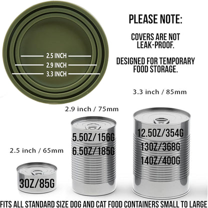 OHMO 2 Pack Dog Food Can Lids, (3, 12, 14oz etc.) Universal Size BPA Free Silicone Covers for Cat and Pet Food, Camo Green