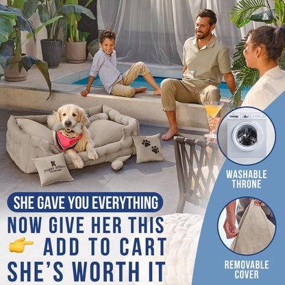 Luxury Dog Bed Chesterfield – Handcrafted Velvet Throne for Dogs | Joint Support, Calming & Temp-Regulating Comfort | Durable 5+ Years, Anti-Claw, Washable 100+ Times – XL, Ivory