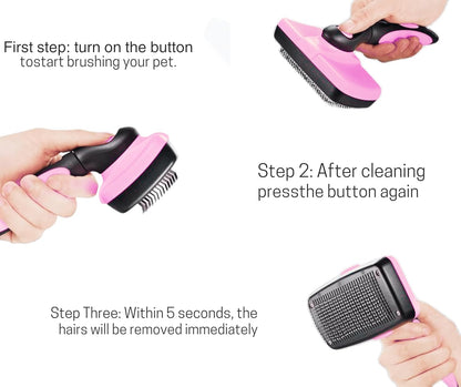 3-in 1 Dog & Cat Grooming Supplies- Self-cleaning Slicker Brush, Deshedding Rake Comb, And Finger Toothbrush For Dogs & Cats | Perfect For Pet Grooming Kit, Dematting And Dental Tool (pink)