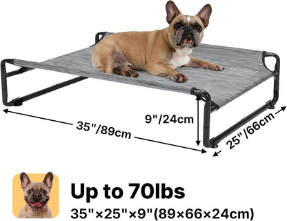 Veehoo Original Outdoor Elevated Dog Bed, Cooling Raised Dog Cot for Medium Dogs, Portable Standing Pet Hammock Platform with Washable Breathable Mesh, No-Slip Feet, Medium, Black Silver, CWC2201