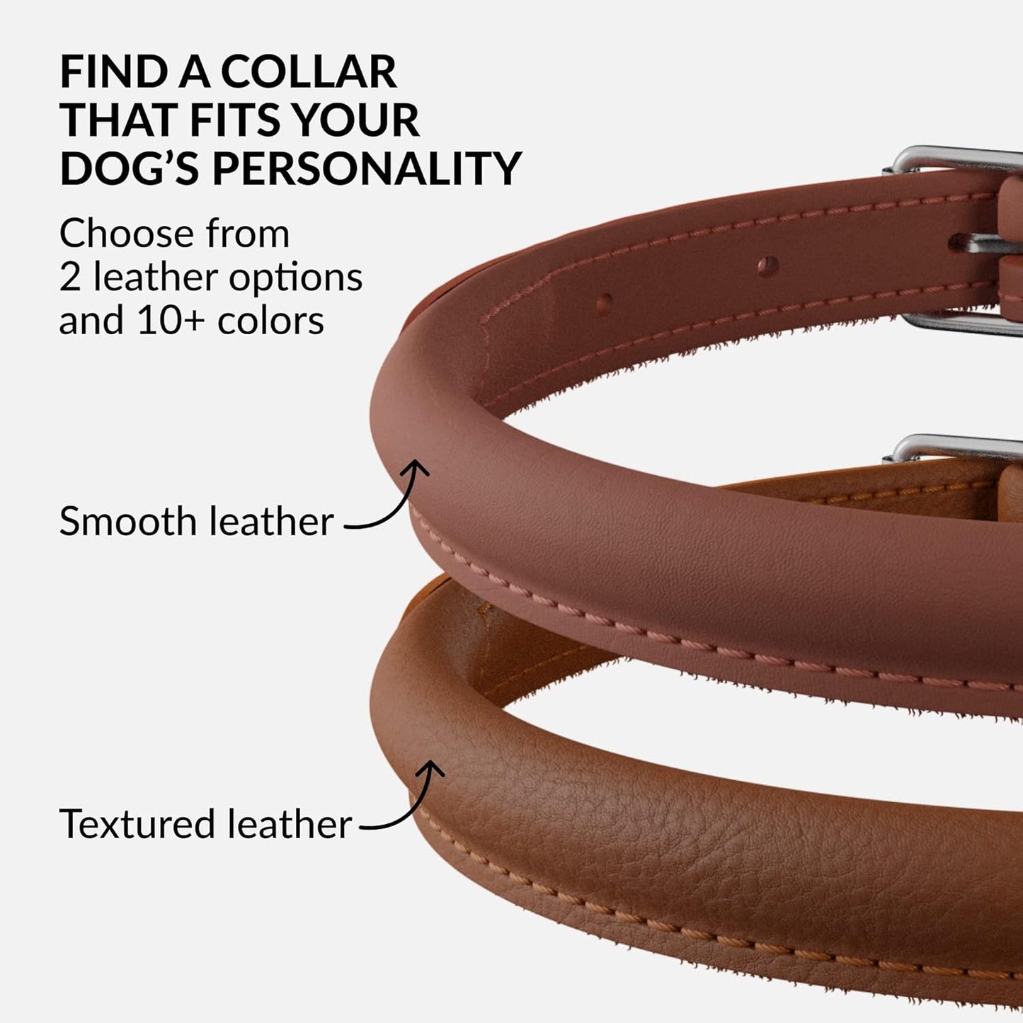 CollarDirect Rolled Leather Dog Collar, Soft Padded Round Puppy Collar, Handmade Genuine Leather Collar Dog Small Large Cat Collars 13 Colors (13-16 Inch, Cinnamon Smooth)