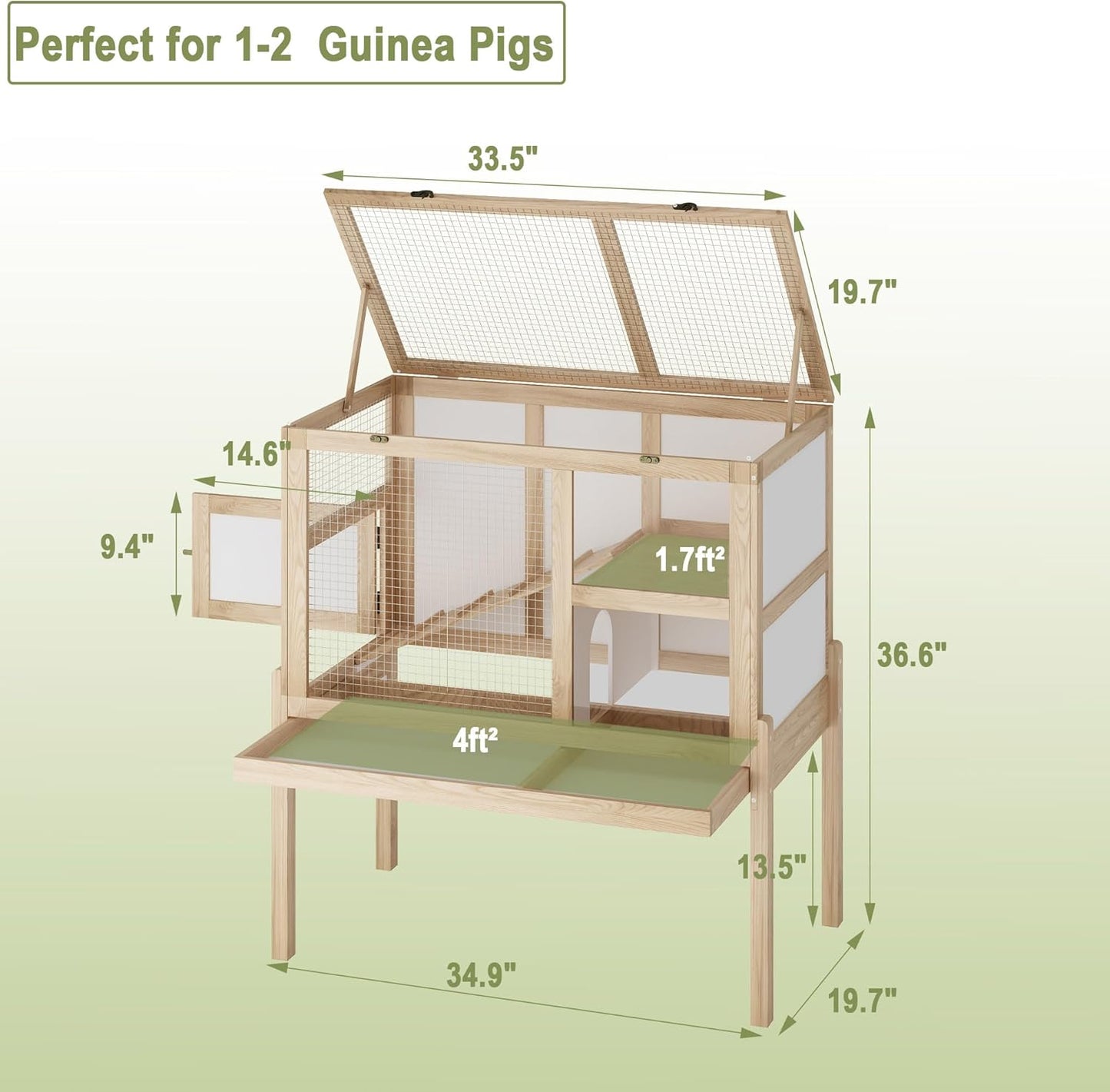 Guinea Pig House for 2 with Stand, Small Animals Rabbit Cages with a Pull Out Tray, Wooden 2-Story Indoor Large Hamster Habitat Playpen with Ramp, Hideout, Platform