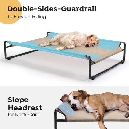 Veehoo Original Outdoor Elevated Dog Bed, Cooling Raised Dog Cot for Large Dogs, Portable Standing Pet Hammock Platform with Washable Breathable Mesh, No-Slip Feet, X-Large, Beige Coffee, CWC2201
