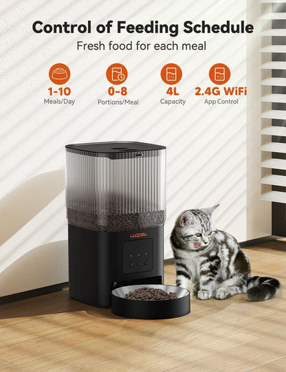 WOPET Automatic Cat Feeder, WiFi Automatic Dog Feeder with APP Control for Slow Feeding, Cat Food Dispenser with 10S Voice Record, Up to 10 Meals Per Day for Cats and Dogs