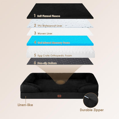 EHEYCIGA Orthopedic XL Dog Beds, Waterproof Memory Foam Dog Bed for Extra Large Dogs, Non-Slip Bottom and Egg-Crate Foam Big Pet Couch Bed with Washable Removable Cover, Black