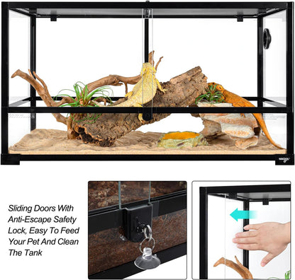 Large Reptile Tank 55 Gallon, 360°Full Vision Glass Reptile Terrarium with Top Mesh Lid for Beaded Dragon Lizard Gecko Snake Hermit Crab Use, 36"(W) X18(D) X20(H)