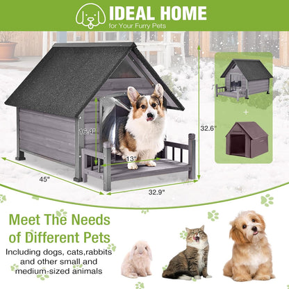 Metal Frame Dog House with Insulated Liner for Indoor & Outdoor Use - Large Dog Kennel with Weatherproof Roof & Foot Pads for Small, Medium & Large Dogs(Grey)