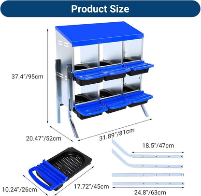 Chicken Nesting Box, 6 Hole 2 Layer Hen Nest Boxes with Legs, Roll Away Eggs Laying Boxes,Cleanable Pull Out Hen Roosting Boxes