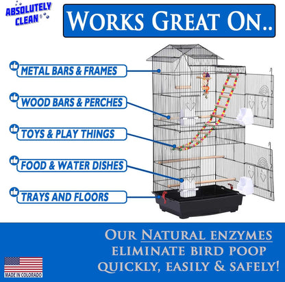 Absolutely Clean Amazing Bird Cage Cleaner and Deodorizer - Just Spray/Wipe - Safely & Easily Removes Bird Messes Quickly and Easily - Made in The US - Fragrance Free (32oz Pack of 1)