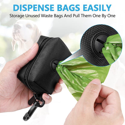 Dog Waste Bag Dispenser Pet Poop Bags Holder for Doggie Waste Bags Dispensers Soft Fabric Zipper Small Doggy Puppy Pouch for Leash Accessory Attachment with Carrier,Black