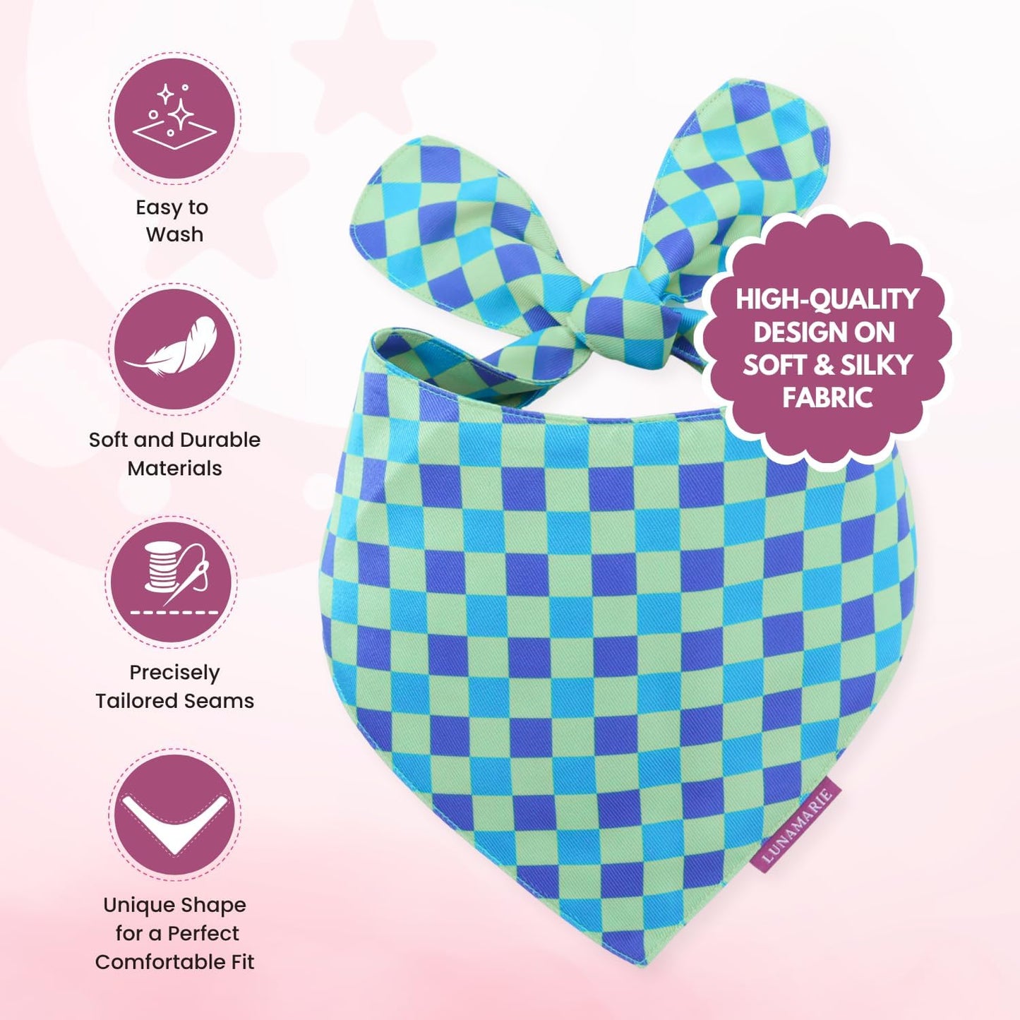 LunaMarie - Luxury Pet Birthday Bandanas -Premium & Silky Poly Fabric | 100% Handmade | Custom Shape Dual Layered (Electric Rebel, X-Small)