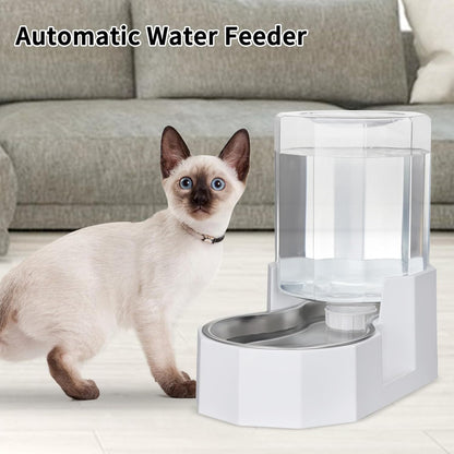 Sfozstra Gravity Water Bowl Dispenser : Automatic 4L White Cat Stainless Steel Feeder Without Filters for Pets Indoor/Outdoor by Owners