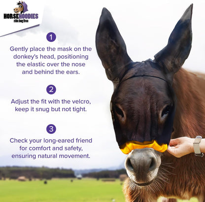 Donkey Fly Mask with Long Ears (Purple) Made in USA - Mule Fly Mask with Ears Protection from Insects and Bugs, Small Donkey Soft Mesh Fabric with Adjustable Fastener, Face Cover Supplies for Donkeys
