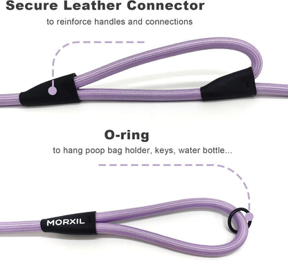 Rope Dog Leash with Two Handles, 6 Foot Heavy Duty Dog Leash with Aviation Aluminum Auto Locking Carabiner, Strong Nylon Pet Lead for Small, Medium, Large Dogs (Purple, 6FT-Two Handle)