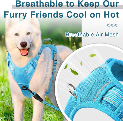 BARKBAY Dog Harness No Pull with ID Tag Pocket - Heavy Duty, Reflective, Easy Control for Large Dogs(Blue,XL)