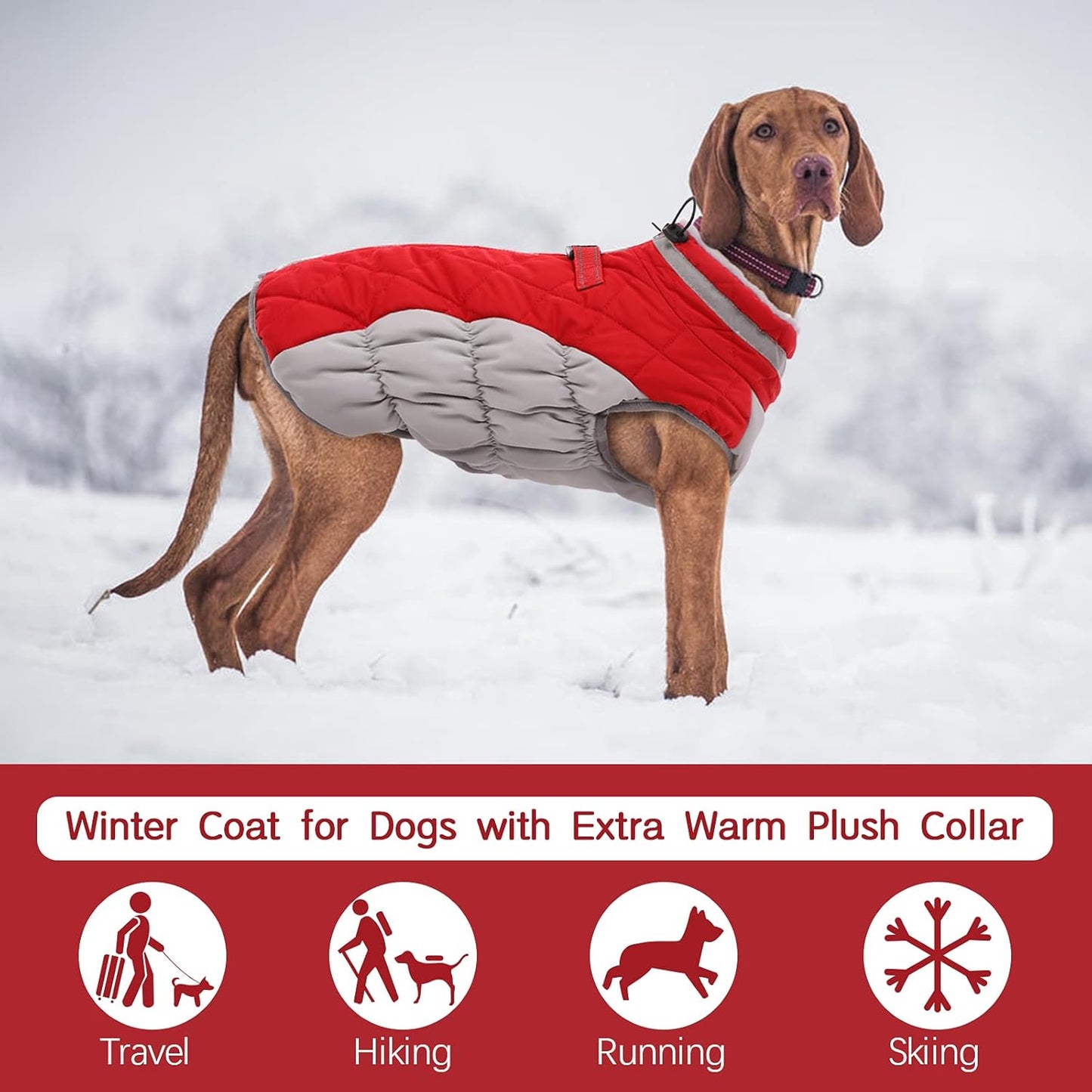 FUAMEY Dog Coat for Medium Dogs,Waterproof Dog Winter Jacket with Harness Built in Puppy Cold Weather Coats Reflective Pet Vest with Zipper Warm Fleece Dogs Snowsuit Windproof Red M