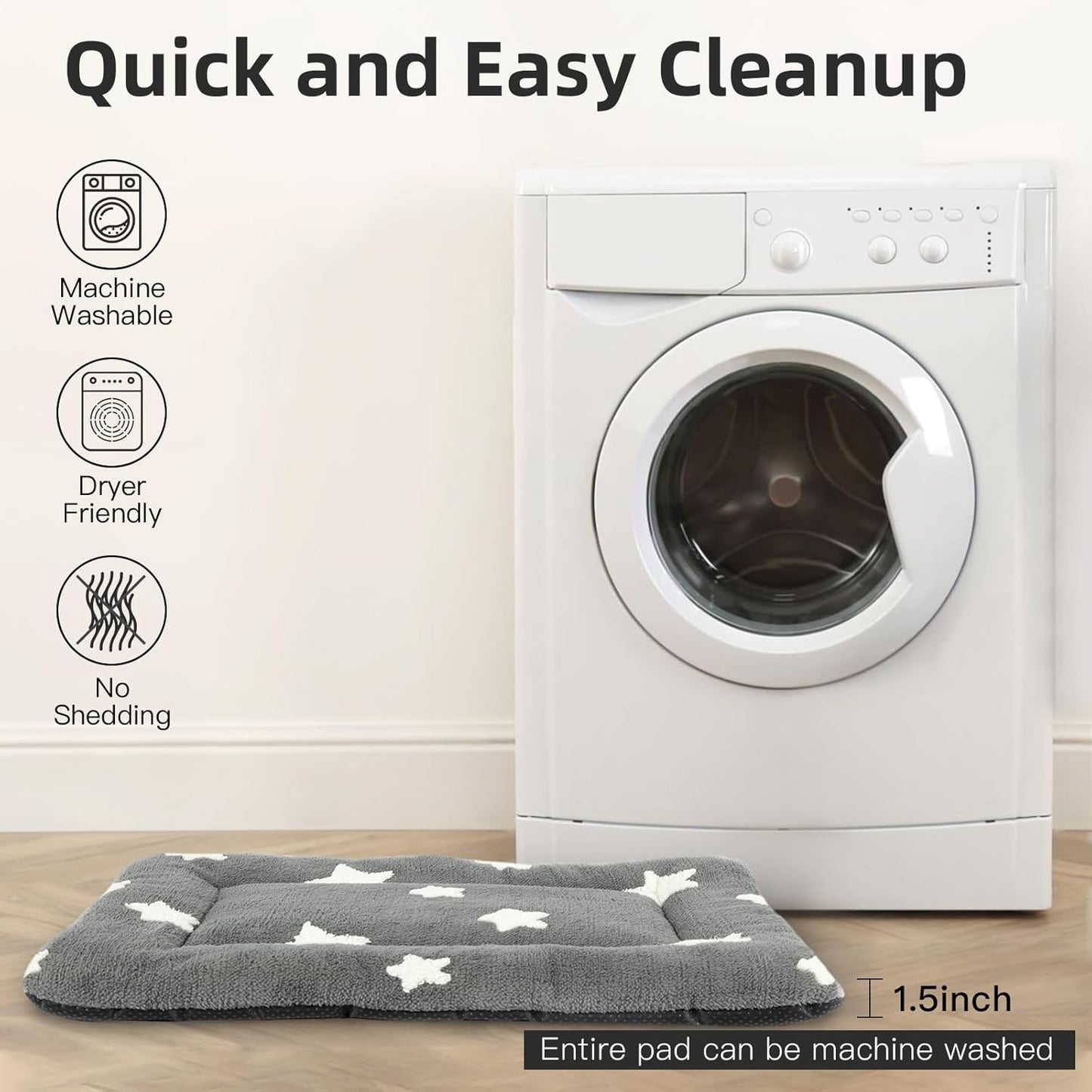 Mora Pets Dog Crate Pad Dog Kennel Bed Crate Mat for Large Dogs Washable Cute Star Pet Bed for Cage Ultra Soft Flat Pillow Cushion for Cozy Sleeping Anti-Slip Grey 42 x 27