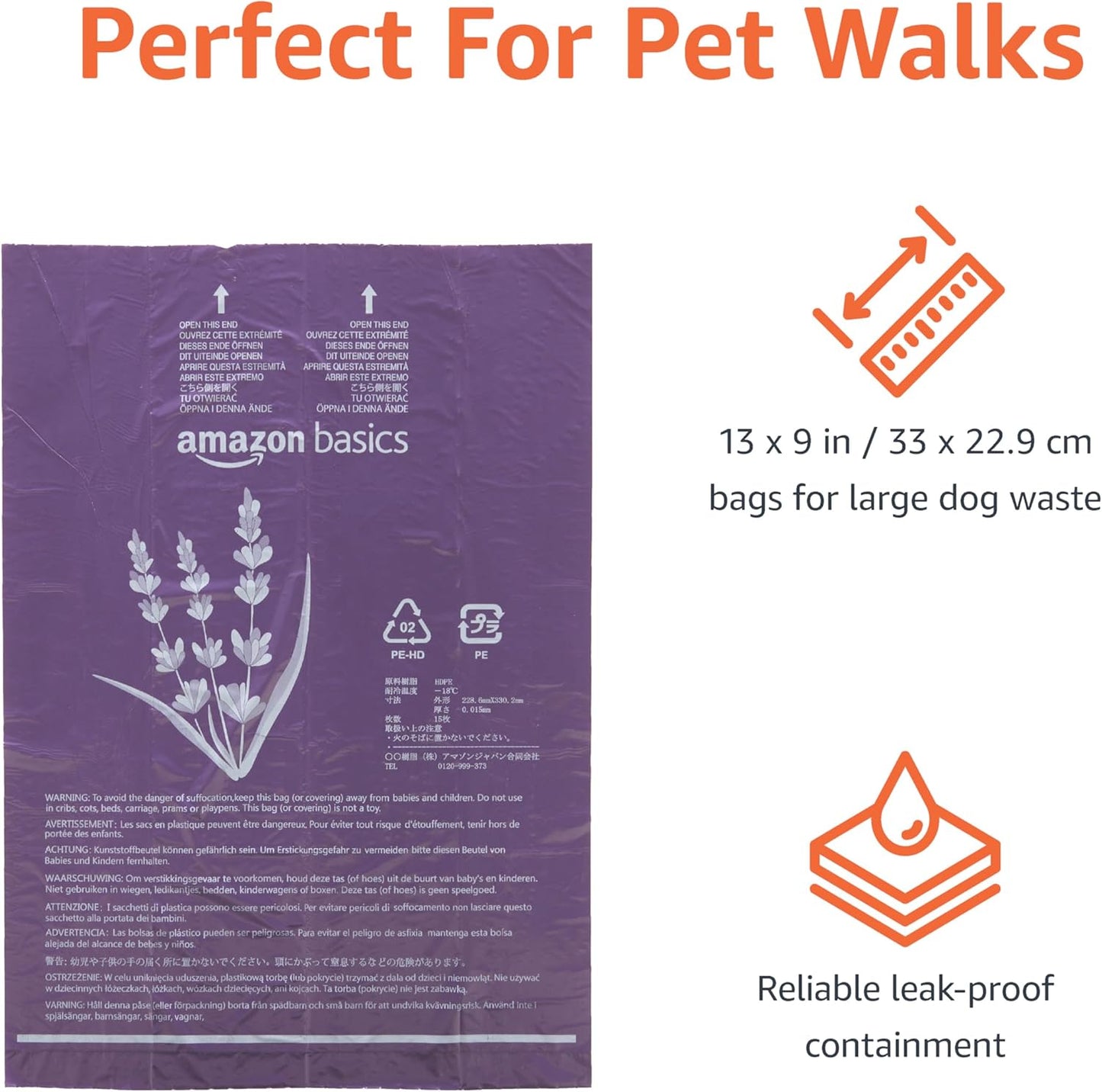 Amazon Basics Premium Dog Poop Bags, 600 Count, Enhanced Leakproof, Premium Lavender Scented