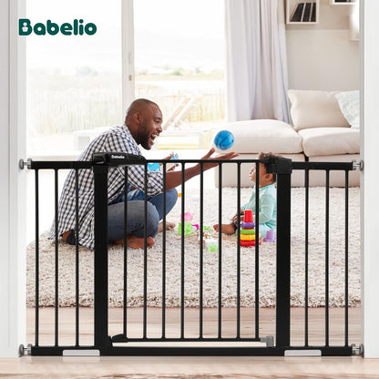 Babelio Baby Gate for Doorways and Stairs, 29-48" Auto Close Dog Gate, Easy-Install Pressure Mounted Satey Door, No Drilling Safety Gate for Child and Pets, 2 Pack, Black