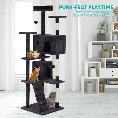 FDW Cat Tree 70in Cat Tower Multi-Level Durable Cat Scratching Post & Cozy Fun Cat Jumping Platform Space Saving Cat Condo Pet Play House for Indoor Cats,Dark Gray