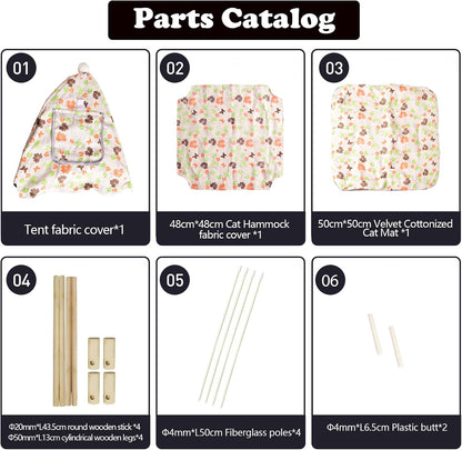 2-in-1 Elevated Cat Tent Cat House, Quick Assembly and Disassembly, Portable Indoor/Outdoor Cute Cat Bed Cave-Butterfly and Flower