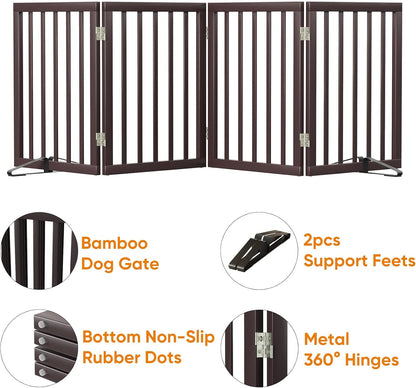 Freestanding Dog Gate Folding Brown Dog Gates for The House Doorways Stairs Pet Gates for Dogs, Doogie Puppy Fence Gate